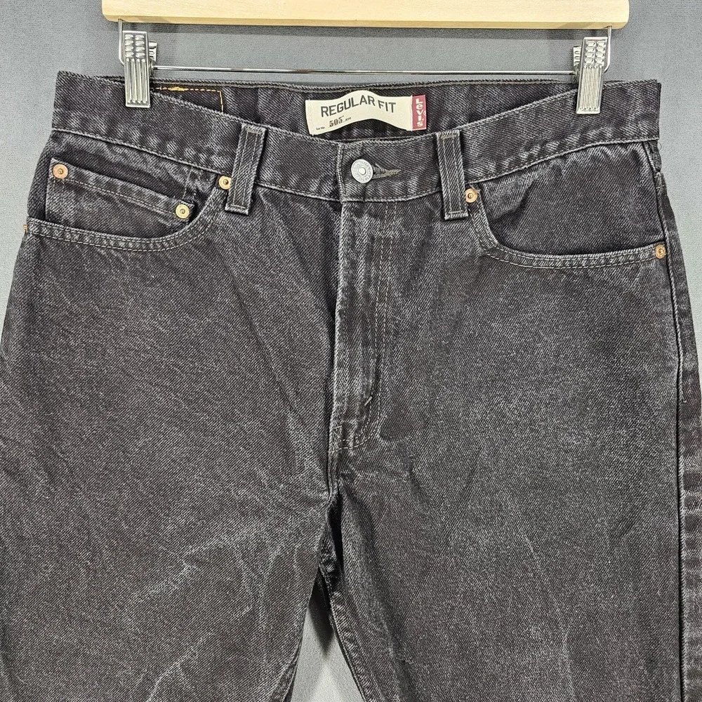 Levis 505 Jeans Mens 33x23 Black Denim‎ Regular Fit Straight Leg